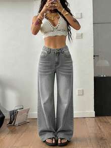 Women's Casual Structured Patchwork Jeans, Autumn Outfit - Light Grey - View 4