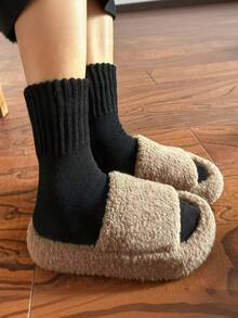 5 Pairs Women's Mid-Calf Socks, Solid Color, Marron Tone, Thermal Lined, Thickened, Warm, Cold-Resistant, Fashionable, Versatile, Suitable For Home, Sleep And Daily Wear - Multicolor - View 5