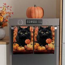 2/4/48pcs Autumn Series Dark Night Black Cat & Pumpkin Pattern Printed Kitchen Towels - Super Soft, Highly Absorbent Polyester Tableware And Hand Towels, Perfect For Holiday Decor, Kitchen Decor, Party Decor - Multicolor - View 14
