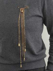 1pc Elegant Geometric CCB Beaded Teardrop Tassel Brooch, Suitable For Wedding Party, Vacation, Perfect Couple Gift, Birthday Surprise - Gold - View 3