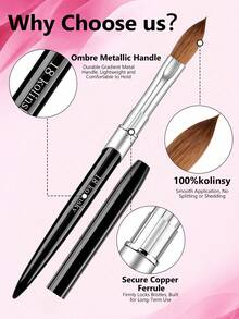 1PC Size 2-18 Kolinsky Acrylic Nail Brush With Leather Case, Professional Sable Nail Art Brush For Acrylic Powder & Extension Gel - Black - View 3