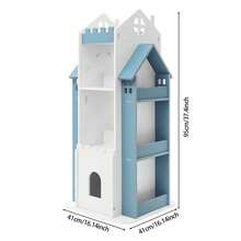 ZhdnBhnos Multi Functional Floor Standing Book Library Storage Rack Organizer Bookcase Children Rotating Bookshelf - Blue and White - View 3