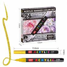 GuangNa 24pcs Glitter Metallic Acrylic Marker Set , 0.7mm Extra Fine Tip Permanent Paint Pens, Art Markers For Rock, Glass, Ceramic, Card Making, Handcraft DIY Art Drawing - Sets - View 2