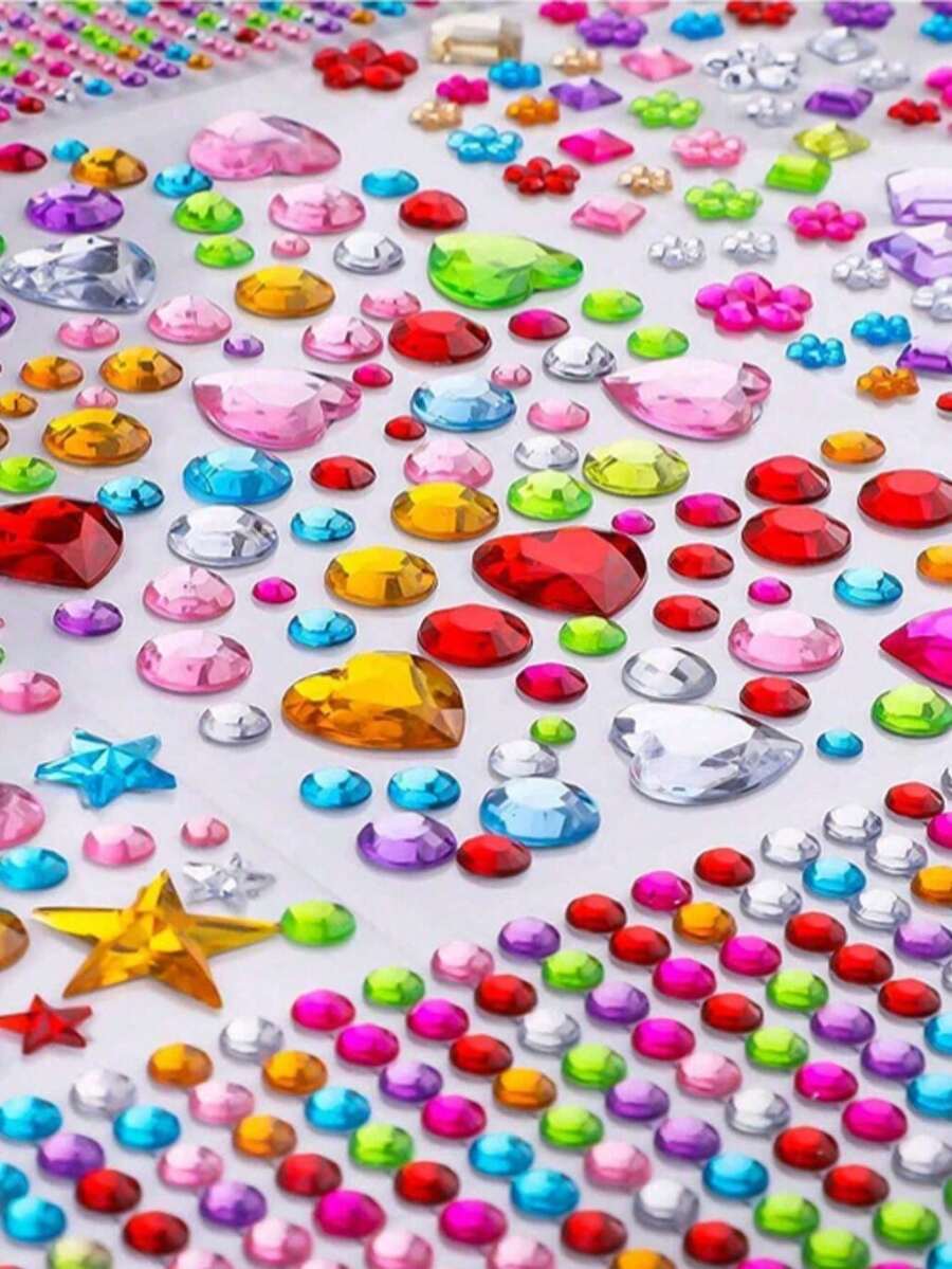 30/20pcs Shiny Gem Stickers, Self-Adhesive Acrylic Rhinestone Stickers, Valentine's Day Stickers, Face Gem Stickers, Glitter DIY Makeup Stickers, Music Festival Handmade Creative Stickers, Small Size, Suitable For Creative Projects - Multicolor - View 1