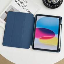 1pc Blue Astronaut Bear Space DIY Sticker 3-Fold Flip Cover PU Leather Case With 3-Fold Stand Function And Pen Slot, Suitable For All Models - Blue - View 7