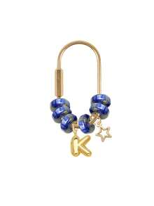 Blue Beaded Letter Keychain,Simple Brass Keychain Holder Clasp With Star Pendan,Fashion Bag Charms, Car Keychain,Gift For Women Girls Handbag Decor - Multicolor - View 17
