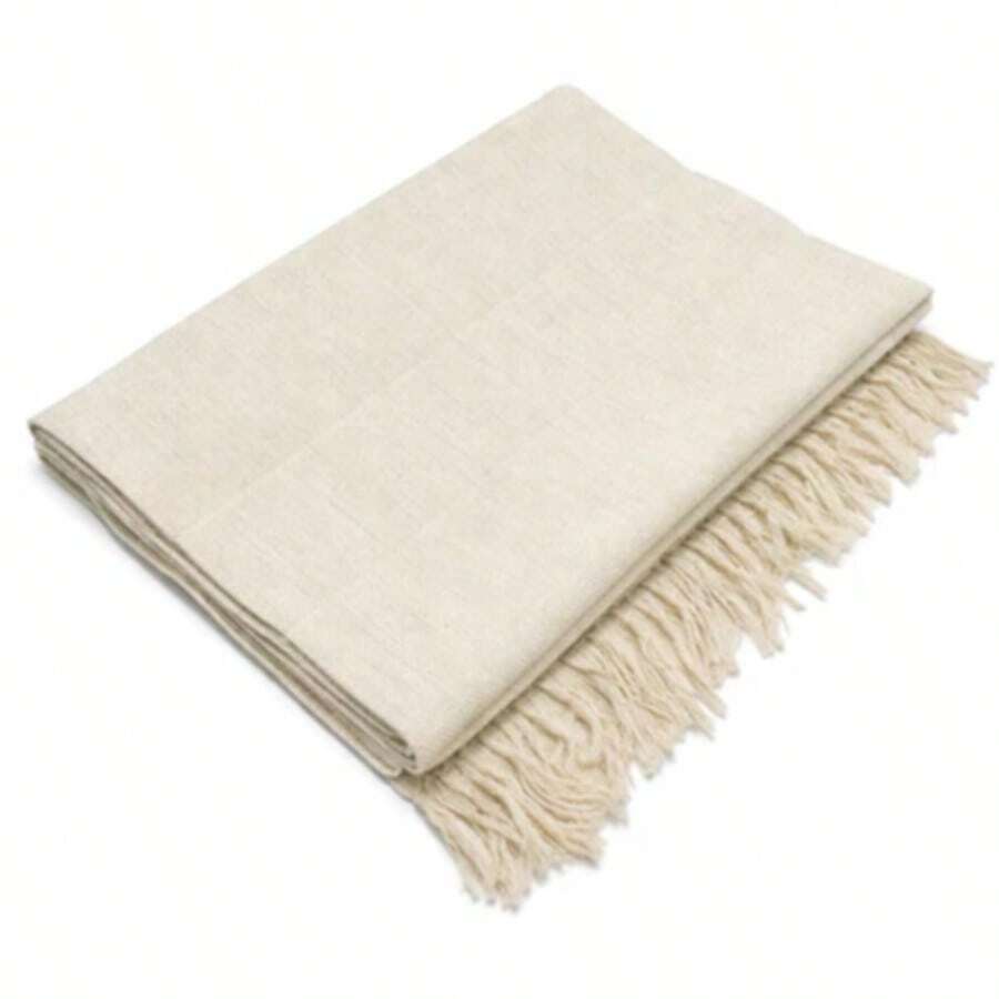 Manta Luxuosa Para Sofá Moderno, Conforto e Decoração 210x120 Costura Reforçada Tecido 100% Algodão - Off White - Visão 1