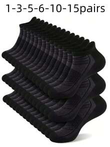 1/3/5/6/10/15 Pairs Unisex Casual Low-Cut Short Socks, Home Leisure Sports Socks - Black - View 11