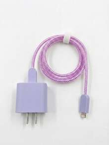 5 buah Pelindung Charger Anti-Jatuh TPU Ungu Solid Matte, Penggulung Kabel Kompatibel dengan Charger Apple 18W/20W, Aksesori Digital Warna Solid Minimalis Premium - Ungu Doff - View 5
