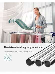 SONGMICS Tendedero de Ropa Plegable, Alas Ajustables, 33 Barras y 27 Pinzas, Perchero Metálico para Ropa Sucia, Plata y Azul MLLR52BU - Plata  Azul - Ver 8