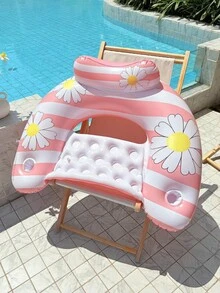 2pcs Inflatable Pool Float Chair Set, Daisy Print Pool Float, U-Shaped Backrest With Cup Holder And Headrest, Adult Summer Floating Bed, Pool Party Supplies - Multicolor - View 11