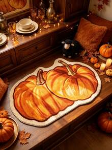 1pc 2-Pumpkin Pattern Rug, Vintage Halloween Style, Halloween, Outdoor Doormat, Kitchen Rug, Home Decor, Area Rug, Garden Rug, Washable Rug - Multicolor - View 3