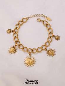 1pc Stainless Steel Sun Charm Bracelet For Women Fashion Simple 18K Gold Plated Multiple Charm Bracelets Jewelry - Bracelet - View 5