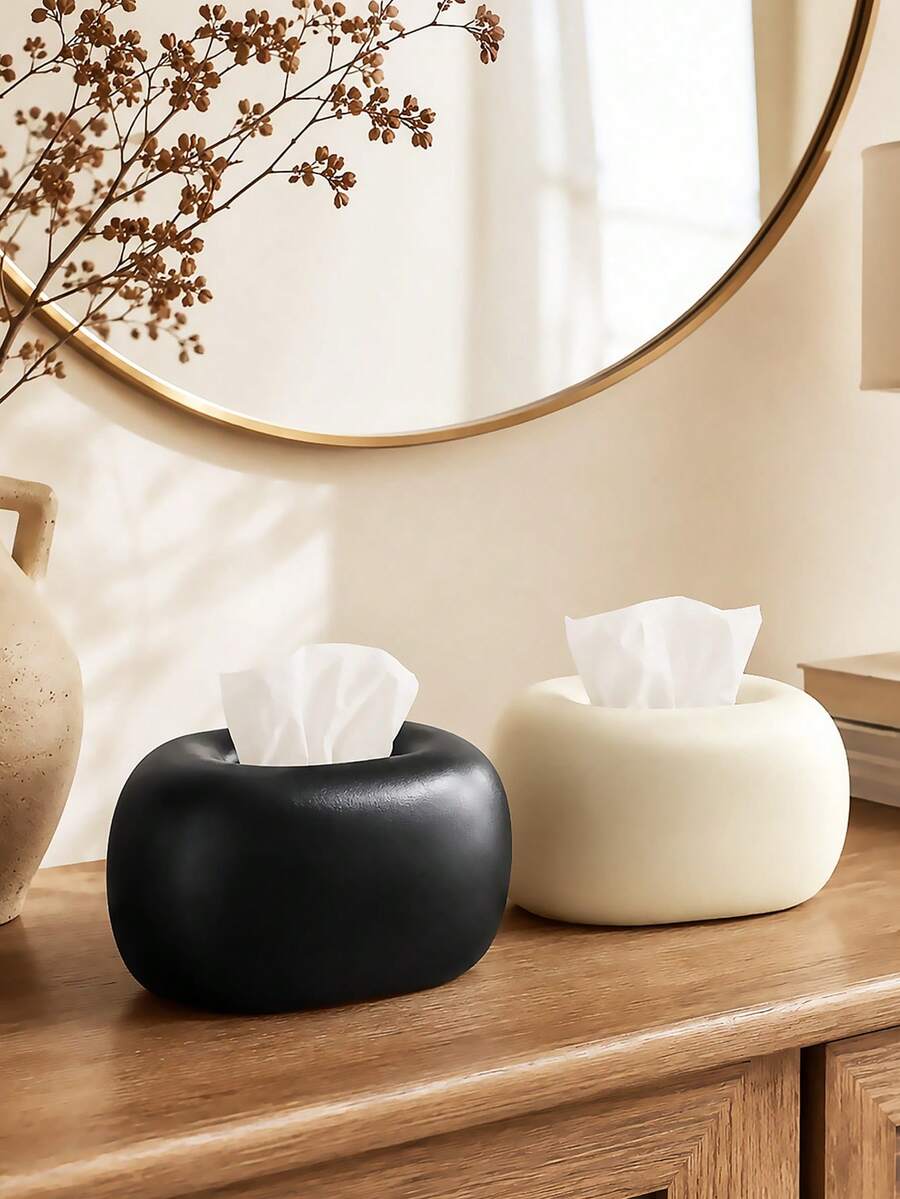 1pc Modern Minimalist Tissue Box Cover, Rounded Square Tissue Holder, Decorative Tissue Box, Suitable For Bathroom Vanities, Living Rooms, Bedrooms, Desks, Coffee Tables, And Bedside Tables, Available In Black Or Beige. - Multicolor - View 1