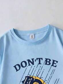 Damen Sommer Casual "Salt Girl" Grafik-Muster Rundhals Kurzarm T-Shirt, Große Größen - Babyblau - Übersicht 4