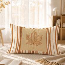 1pc Minimalist Autumn Striped Maple Leaf Cushion Cover, Single-Sided Printed Peach Skin Velvet Material, 30*50/40*60CM Pillowcase Suitable For Room Decoration, Modern Minimalist Sofa Living Room Decor, Party Decoration, Gift Giving - Multicolor - View 9