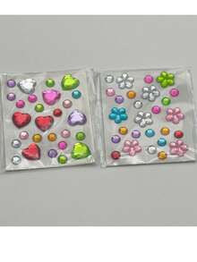 1/3/5/10 Pcs Self‑Adhesive Rhinestone Gem Stickers, Multishape Glossy Colorful Acrylic Crystal Decals, Heart Flower Round Diamond Ornament, DIY Decor Accessory For Journal, Phone Case, Scrapbooking, Card‑Making Handcraft Supplies - One Size - View 14