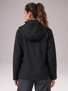 CZRLHYT Women's Hooded Softshell Jacket With Zipper Pockets, Suitable For Hiking, Camping, Climbing, Casual Outdoor Sports - Black - View 4