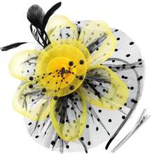 Fascinators Hat Flower Mesh Ribbons Feathers On A Headband And A Clip Tea Party Headwear For Girls And Women - 7 Diameter / Black Yellow - View 7