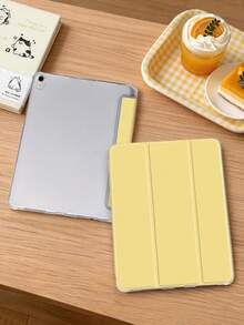 1件三折平板保護殼，奶黃色，適用於 iPad Mini 4/5/6/7/Air/Air 2/9.7/10.2/10.5/10.9 (Air 4-Air 8)/Pro 11/10th Gen/A16/Pro 11 2024、Galaxy A8，柔軟磨砂翻蓋，三折支架，自動休眠/喚醒，內置筆槽，不含筆 - 乳黃色 - 查看 2