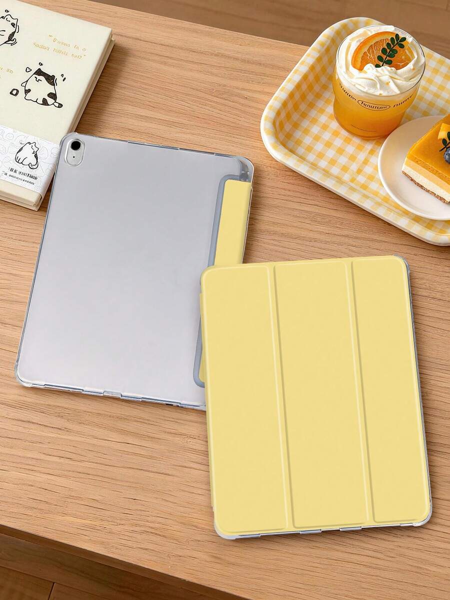 1件三折平板保護殼，奶黃色，適用於 iPad Mini 4/5/6/7/Air/Air 2/9.7/10.2/10.5/10.9 (Air 4-Air 8)/Pro 11/10th Gen/A16/Pro 11 2024、Galaxy A8，柔軟磨砂翻蓋，三折支架，自動休眠/喚醒，內置筆槽，不含筆