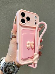 1件裝奢華極簡蝴蝶結卡套鑽石沙漸層手機殼附掛繩，適用 Apple 18 Pro Max/18 Pro/17 Pro Max/17 Pro/17 Air/17/16 Pro Max/16/15 Pro Max/15/14/13/12/11 保護殼 - 粉色 - 查看 2