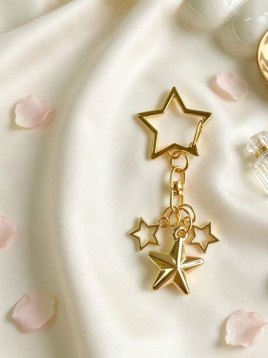 Gold Large And Small Pentagram Keychain, Minimalist Versatile Backpack Pendant, Car Charm, Key Ring, Gift For Friends And Besties, Detachable