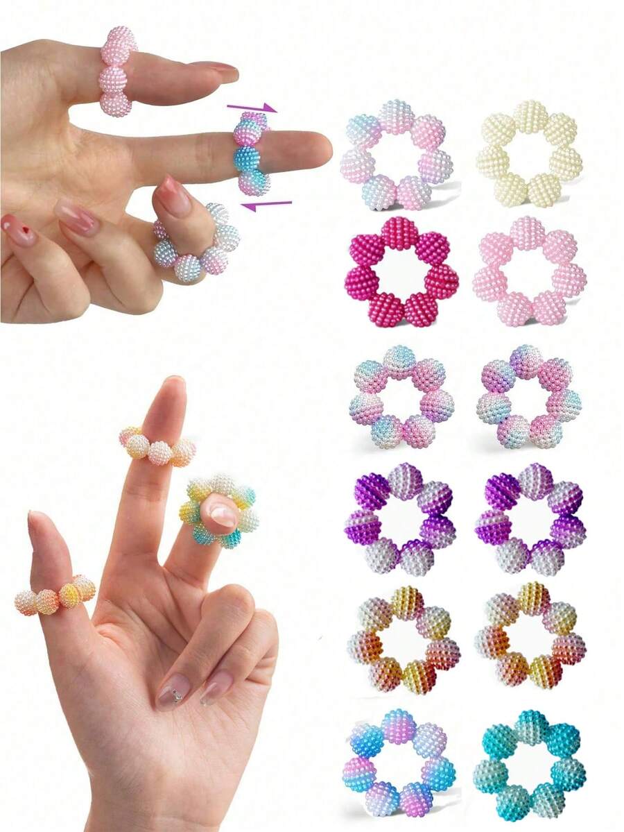 1/3/5 piezas Anillos sensoriales ajustables con cuentas, anillos de masaje para dedos, múltiples colores disponibles, anillos de masaje relajantes, masajeador de dedos, adecuado para adultos, trabajadores de oficina - Múltiples estilos - Ver 1