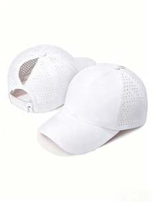 1 pieza Gorra de béisbol de malla transpirable de secado rápido de unicolor con cola de caballo y visera de pato ajustable - Gorra de béisbol de secado rápido para coleta - Ver 19