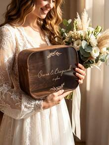 Personalized Wooden Wedding Card Box With Transparent Window, Customized Name And Date, Rustic Wedding Gift Envelope Box, Personalized Couple Name Keepsake Box, Suitable For Barn Wedding Reception, Bridal Shower, Anniversary Party Decoration - Multicolor - View 5