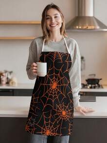 1pc/2pcs Vintage Halloween Green Gemstone Spider Apron, Dark Style Black Kitchen Apron, Faux Linen Printed Apron, Cooking Baking Grilling Apron, Gothic Style Holiday Party Home Decor Apron - Multicolor - View 7