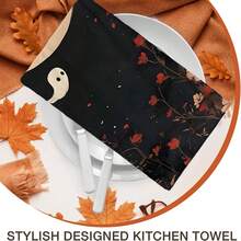 2/4/48pcs Halloween Series Moonlit Flower Field Little Ghost Pattern Printed Kitchen Towels - Ultra Soft, Highly Absorbent Polyester Tablecloths And Hand Towels, Perfect For Holiday Decor, Kitchen Decor, Party Decor. - Multicolor - View 8