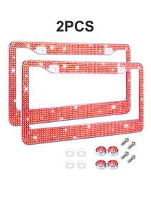 Sparkling Rhinestone License Plate Frame Unisex - Sparkling Diamond Car License Plate Holder Cover, With Glitter Crystal Screw Caps, Stainless Steel Material, Handmade Vehicle License Plate Frame. Available In 1pc Or 2pcs. - Style B - View 16