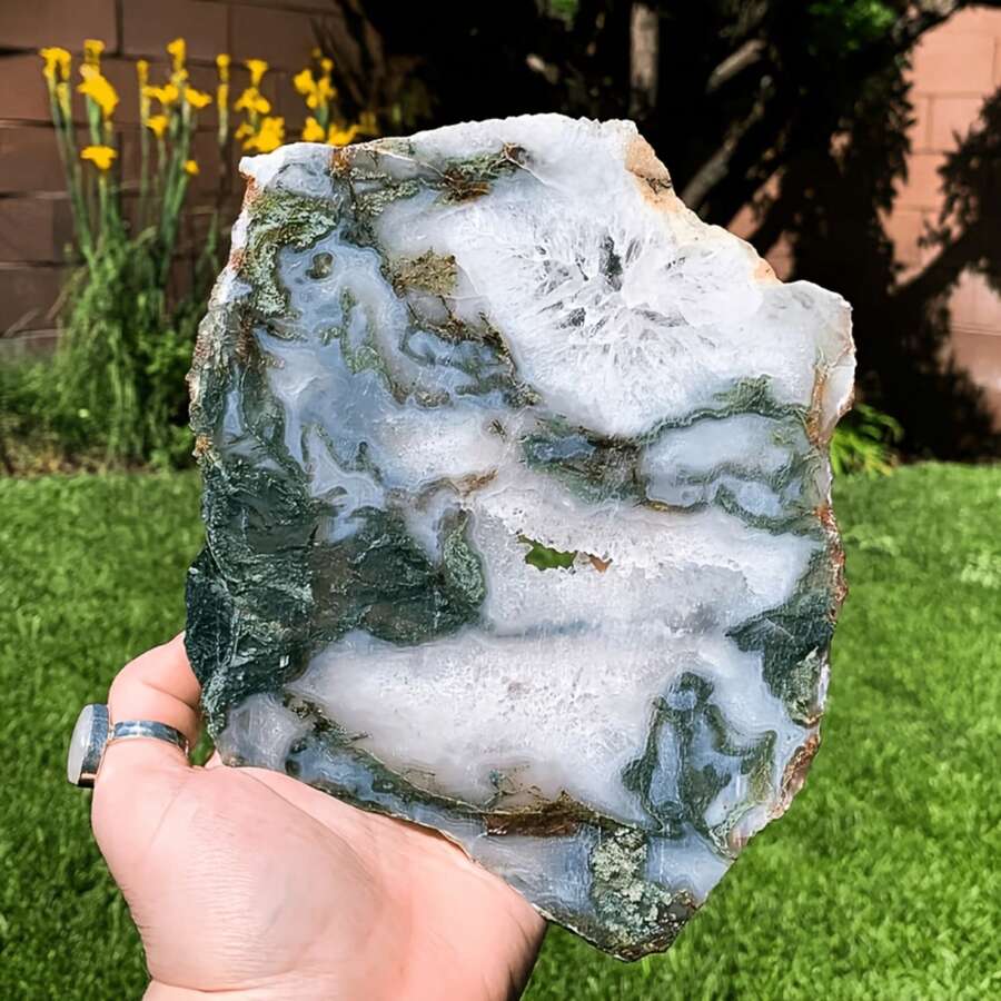 1pc Stunning Crystal Cluster Moss Agate Crystal Raw Stone Slice,Finely Polished,Home Decoration And Addirions,Holiday Gifte,Desktop Ornaments - Multicolor - View 1