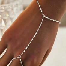Exquisite Shiny Chain Linked Finger Bracelet, Bridal Wedding Accessory - Silver - View 1