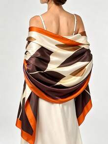 Women's Fashion Floral Print Dress Scarf, Lightweight Sun Protection Shawl, Elegant Classic Style - Orange - View 7