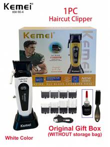 Kemei 新款白色 90-4 高功率馬達電動理髮剪 專業理髮剪 & 修剪器 90-5 無刷馬達 超高速 11500RPM 理髮剪 DLC 刀片 高品質 沙龍或居家使用 男士理髮 生日禮物 - 白色 - 查看 14