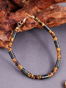 1pc Hip-Hop Unique Fashion Minimalist Versatile Personalized Men's Green & Brown Beaded Bracelet, Suitable For Daily Commute, Holiday Party, Street Style Outfit Matching Men's Jewelry - Multicolor - View 7