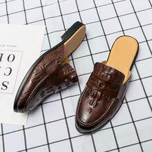 Brown Crocodile Embossed Penny Mule Loafers Men's Backless Slip-On Shoes Party Versatile Casual Men's Shoes - Brown - View 1
