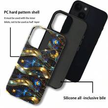 Case Compatible With IPhone 14,Fall Prevention Glossy Hybrid 2-Layer Hard Shell Cases For Girls Boys,Stained Glass Effect Moon Stars - 白色 - 查看 3