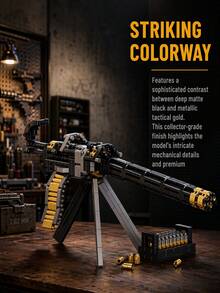 667pcs Rotating 6-Barrel Gatling Gun Building Blocks Set, Black & Gold Military Gatling Model Kit, Desktop Military Display Decoration, Military Enthusiast Gift, Realistic Heavy Machine Gun Assembly Model, Exquisite Display Architectural Decor - Multicolor - View 2