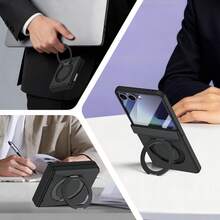 VIETAO Dudukan Ponsel Portabel Berputar 360 Derajat Tak Terlihat dengan Pengisian Daya Nirkabel, Casing Pelindung Ponsel yang Kompatibel dengan Galaxy Z Flip 8 7 6 Flip8, Pelindung Layar Kaca Tempered, Penutup Ponsel Lipat. - Hitam - View 8