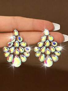 1 Pair Of Gorgeous Sparkling Colorful Teardrop Rhinestone Earrings For Women, Fashionable And Elegant For Evening Party Wear - Colorful - View 5