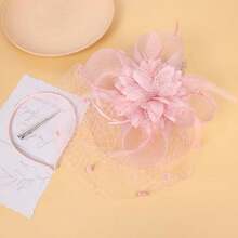 Fascinators Hats For Women Tea Party Hat Floral Feathers Mesh Headwear Lace Headband Veil Hair Clip Cocktail Wedding Church - Dusty Pink - View 2