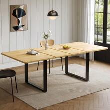 Mesa de comedor extensible con 3 longitudes, 140/180/220*80 cm, apta para 6-10 personas, forma rectangular, patas de metal, estilo sencillo, mesa para comedor, cocina, gris - Color natural - Ver 2
