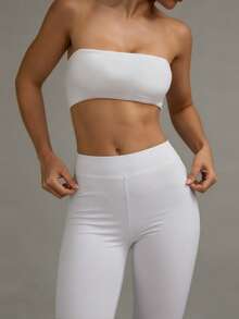 XLLAIS Sexy Strapless Cropped Tank Top, Fashionable Solid Color Elastic Fitted White Bandeau Camisole, Suitable For Women All Seasons Summer - White - View 5