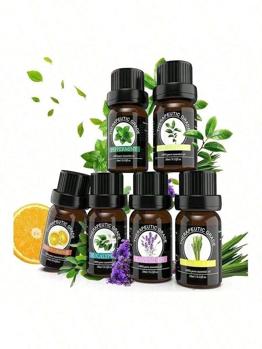 Kit De 6 Aceites Esenciales 100% Natural Para Difusor Y Spa - Perfume avanzado para difusor, humidificador y aromaterapia -Té, Menta, Lavanda, Eucalipto, Lemongrass, Naranja., usado para relajar y mejorar el estado de ánimo - Múltiples aromas - Ver 1