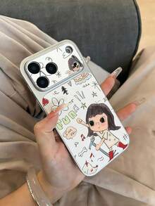 1pc Large Window Full-Screen Line Bow Phone Case, White Quickly Changes To Litchi Texture, Suitable For 13/14/15/16/17 PRO PROMAX PLUS And Other Full Coverage Large Window Phone Cases - Singing Girl - View 1