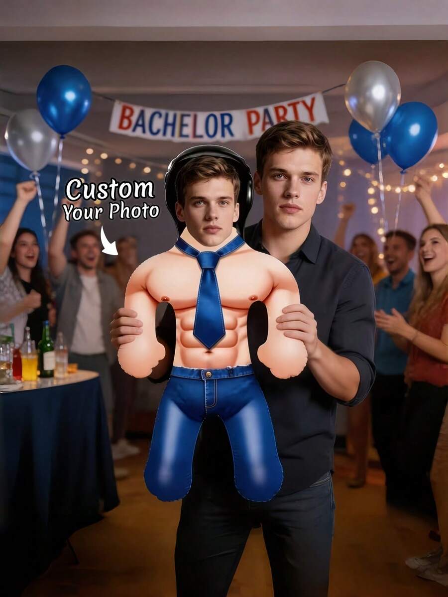 1pc Personalized Inflatable Blow-Up Doll, Customizable Photo, Funny Bachelorette Party Bride Gift, Inflatable Man, Wedding Favor, Suitable For Special Occasions