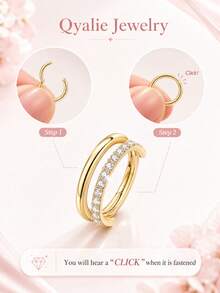 EleRunis 1PC 925 Sterling Silver Dainty Double Cartilage Hinge Hoop Helix Conch Piercing Earrings With Sparkling Cubic Synthetic Zirconia For Daily Wear Party - Silver - View 5